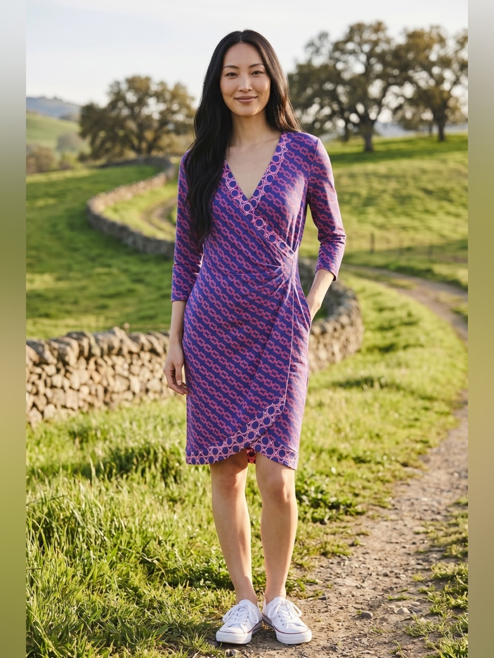 J. McLaughlin Purple & Pink Wrap-Style Patterned Dress